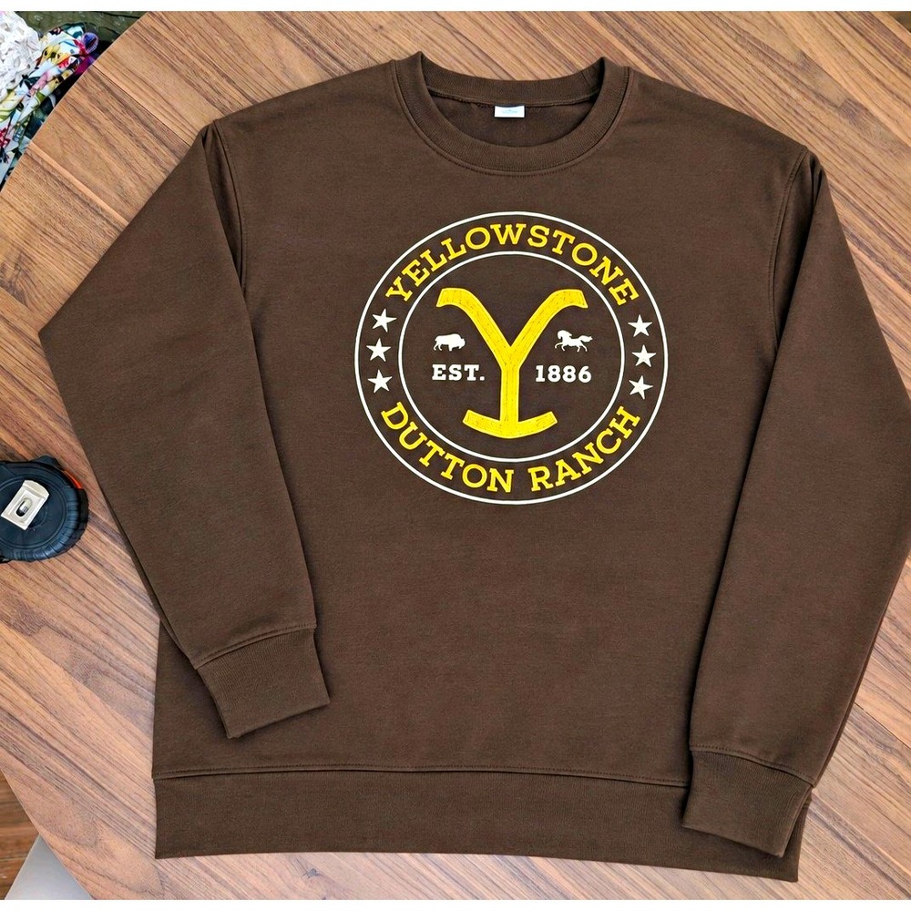 Yellowstone Dutton Ranch Medium Brown Embroidered Logo Crewneck Sweatshirt